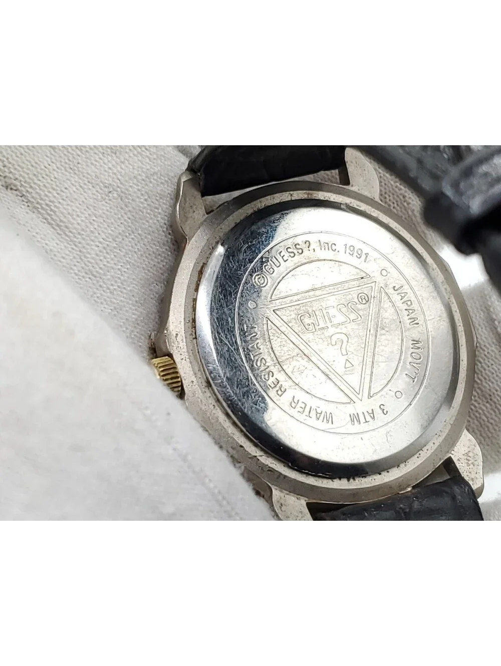Vintage 1991 Guess Quartz Watch New Battery Diver Style Silver Tone 34mm